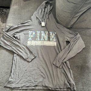 PINK by Victoria’s Secret Grey Long sleeve hooded T-shirt. Size M